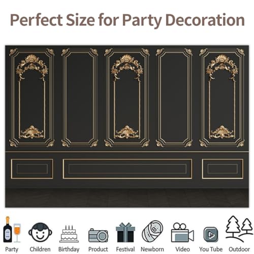 Great 20s Backdrop 8x6.5ft Vinyl Roaring 1920s Party Photography Background Luxury Black Gold Masquerade Wall Art Decor Dance Prom Photo Props - size: 8x6.5ft