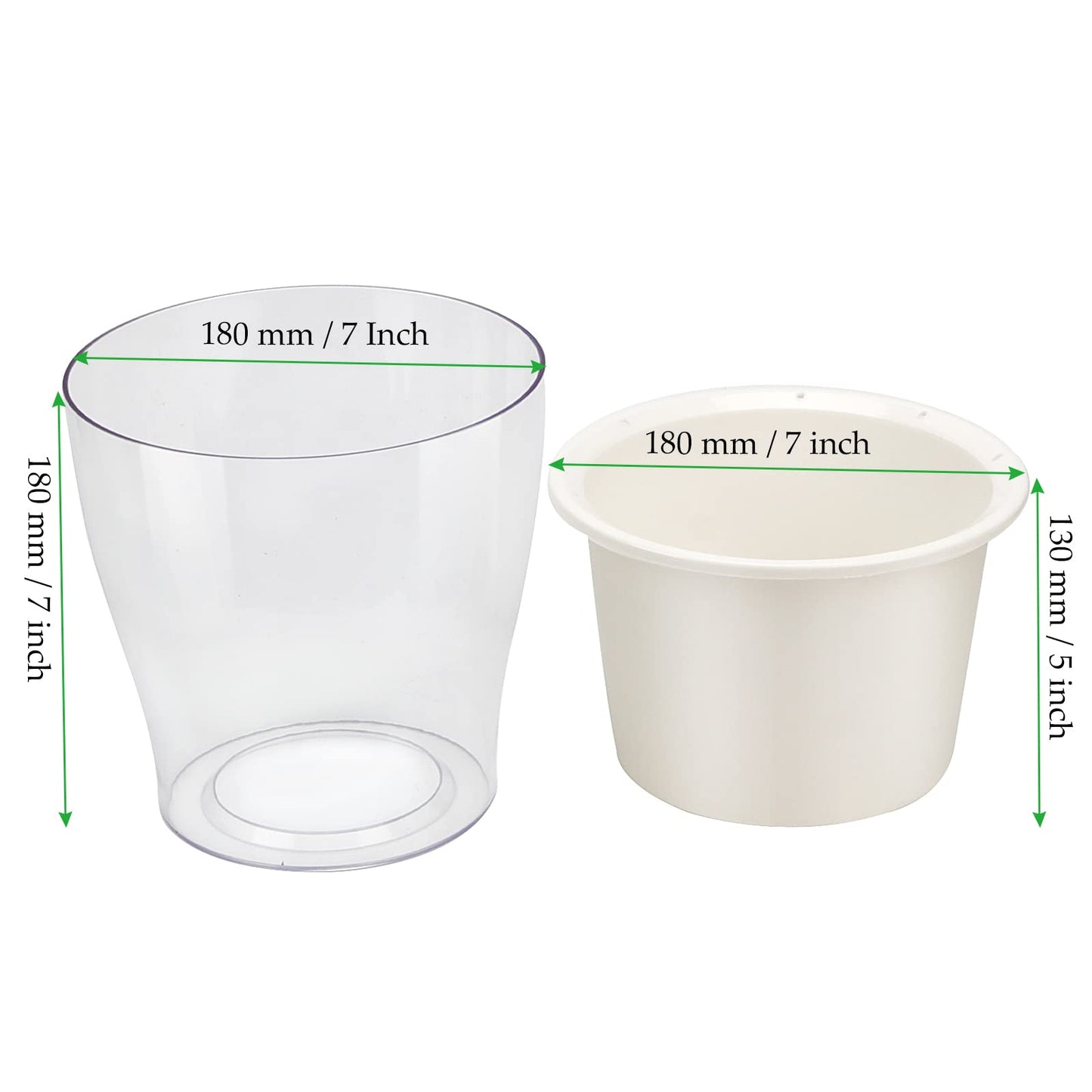MAHIONG 5 Pack 7 Inch Self Watering Planters with White Wick, Plastic Self Watering Pots for Indoor Plants Flowers House Garden, African Violet Pot, Clear & White