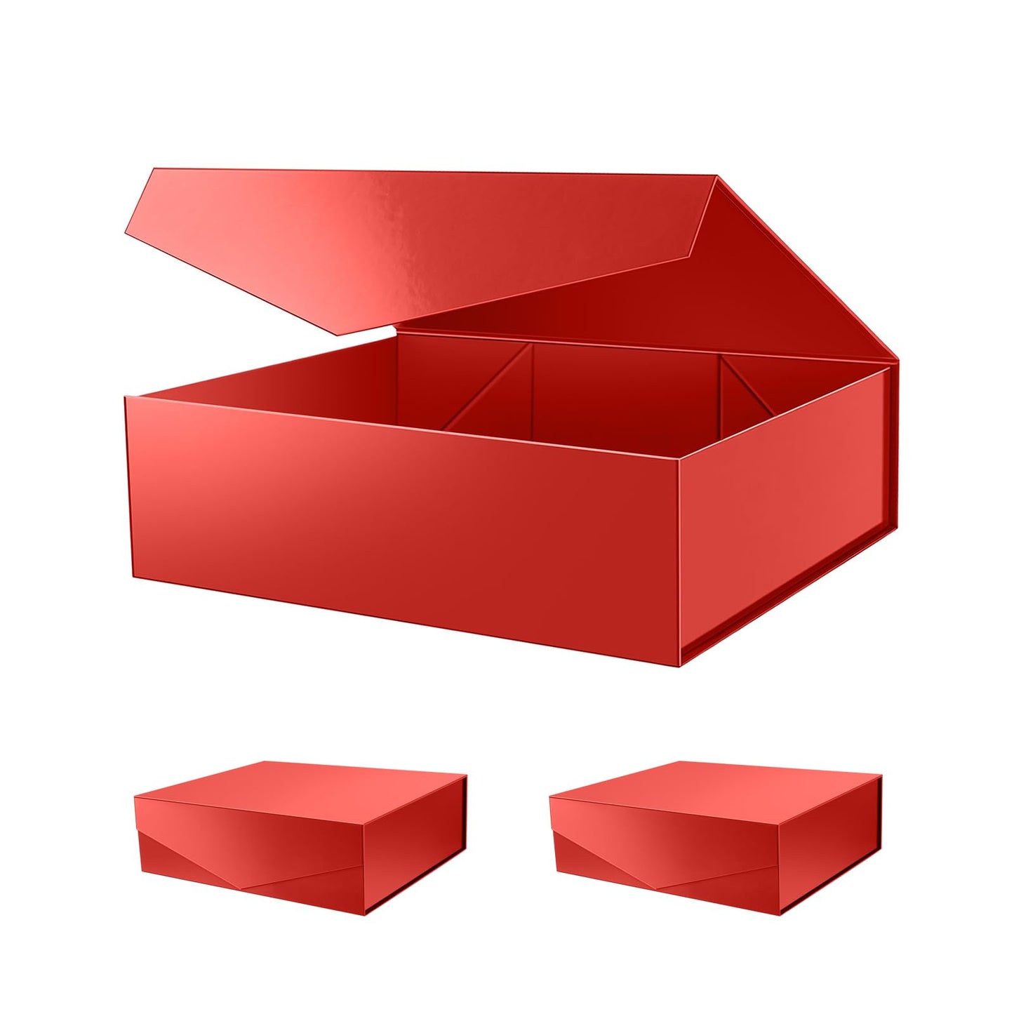 PACKHOME Mother's Day 17x14.5x5.5 Inches, 3 Extra Large Gift Boxes with Lids, Magnetic Closure Boxes for Clothes and Large Gifts (Glossy Red)