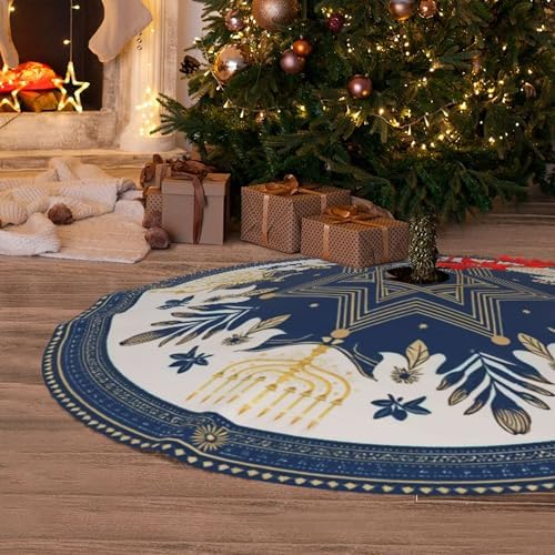 Hanukkah Christmas Tree Skirt 36 Inch Xmas Tree Mat Party Decor Supplies for Holiday Home Decorations