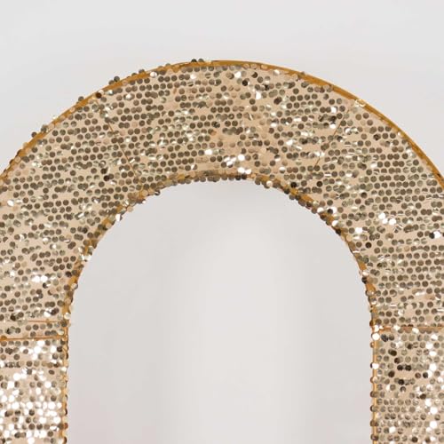 8 feet Gold Big Payette Sequin Fitted Double-Sided U-Shaped Wedding Arch, Round Top Chiara Stand Cover, Spandex Shimmer Tinsel Open Arch Backdrop Stand Cover Wedding Party Reception Decorations