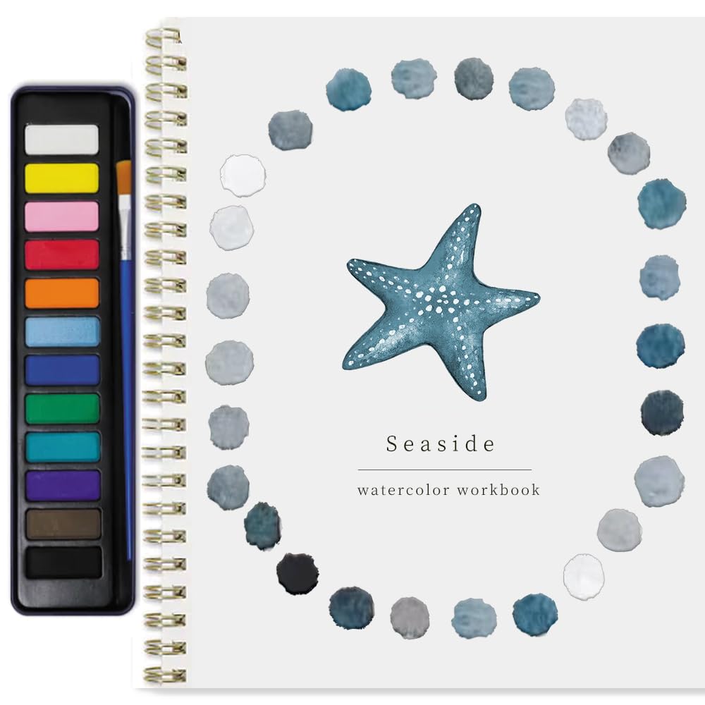 Puasyto Watercolor Workbook for Adults & Beginners: 12-Color Set with Brush (starfish-a1)