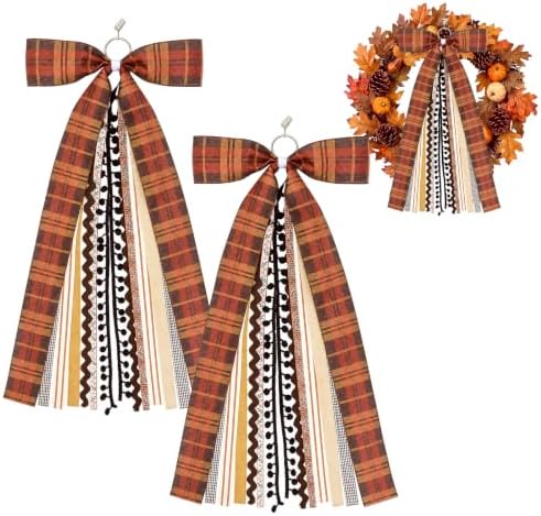 Suncalla 2 Pcs Fall Plaid Country Ribbon Bow for Wreath Front Door