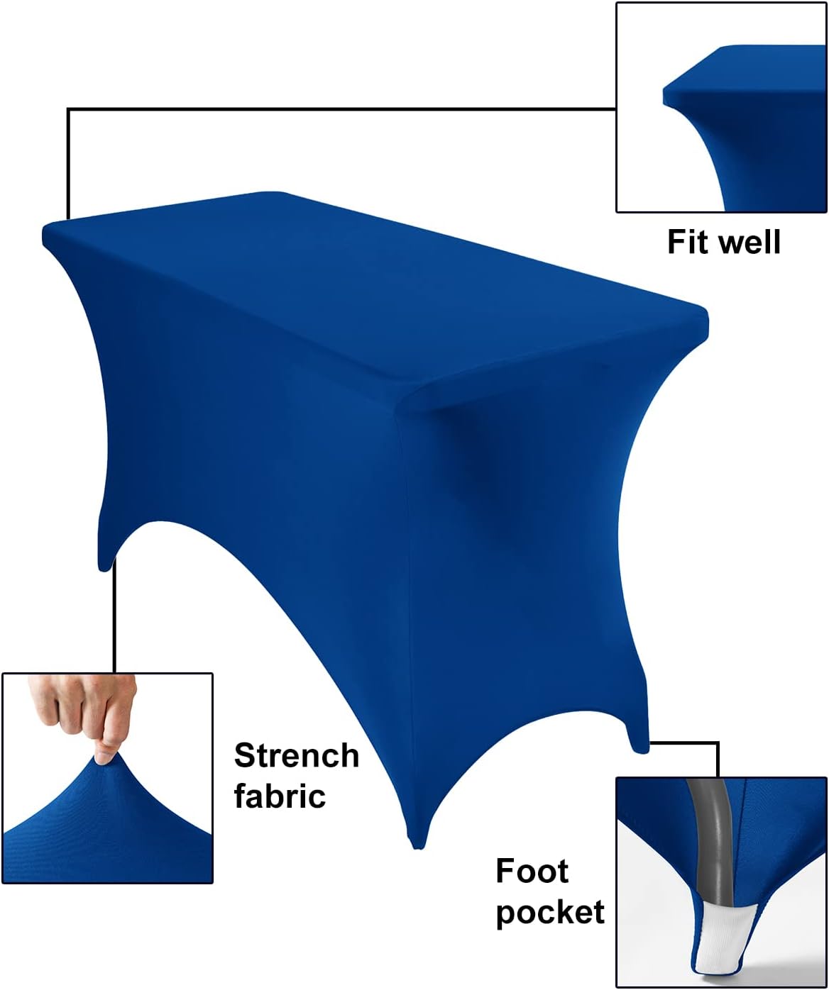 2Pack Spandex Waterproof Table Covers 4ft，Spandex 4ft Waterproof Table Cover for Party,Wedding, Banquet, and Events(Classicbule)