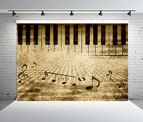 BELECO 8x6ft Fabric Retro Music Piano Backdrop Grunge Piano Keyboard Music Symbol Music Notation Old Music Sheet Photography Background Music Theme Party Decorations Photo Booth Studio Props