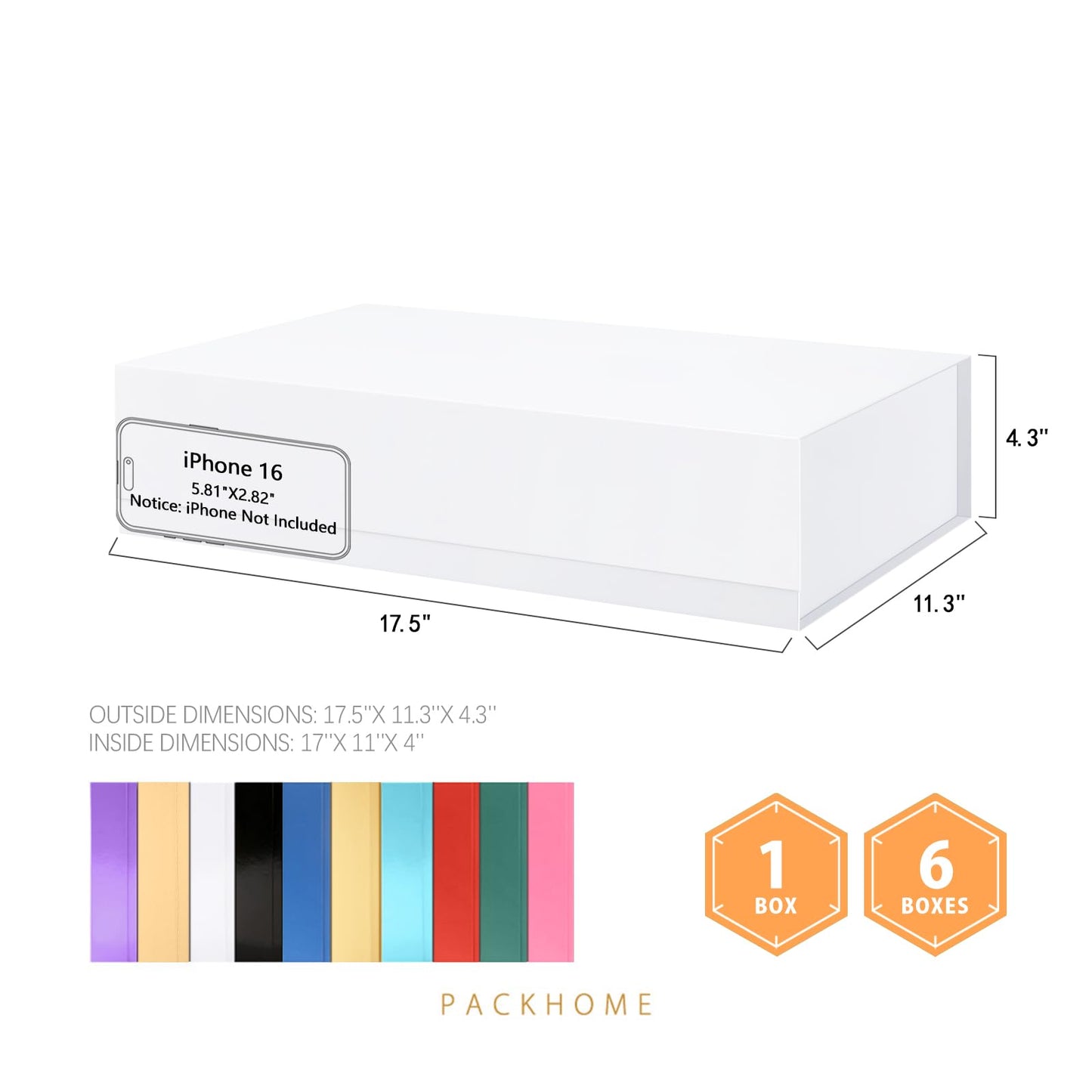 PACKHOME Mother's Day Extra Large Gift Box 17.5x11.3x4.3 Inches, Sturdy Shirt Box with Magnetic Lid for Clothes and Large Gifts (Glossy White)