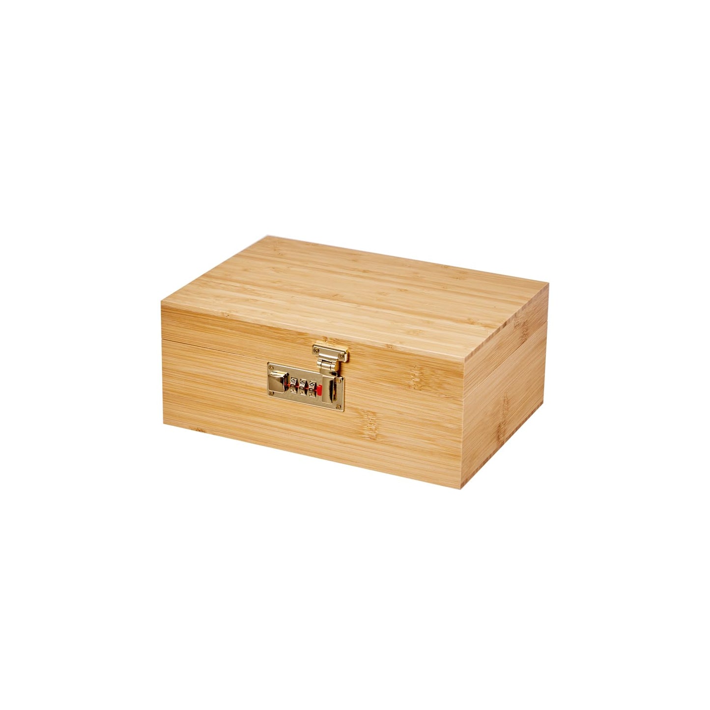 Bamboo Wood Desktop Organizer with 3 Glass Jars and Sliding Tray - Red Multi-Compartment Storage Case for Craft Supplies, Stationery, and Small Accessories (Natural wood colour)