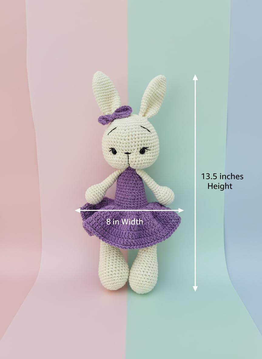 Handmade Bunny Plush – 13.5 inches - Soft Cotton Knit Stuffed Animal – Shower Gift – Nursery Decor – Crochet Toy 1PC (Violet)
