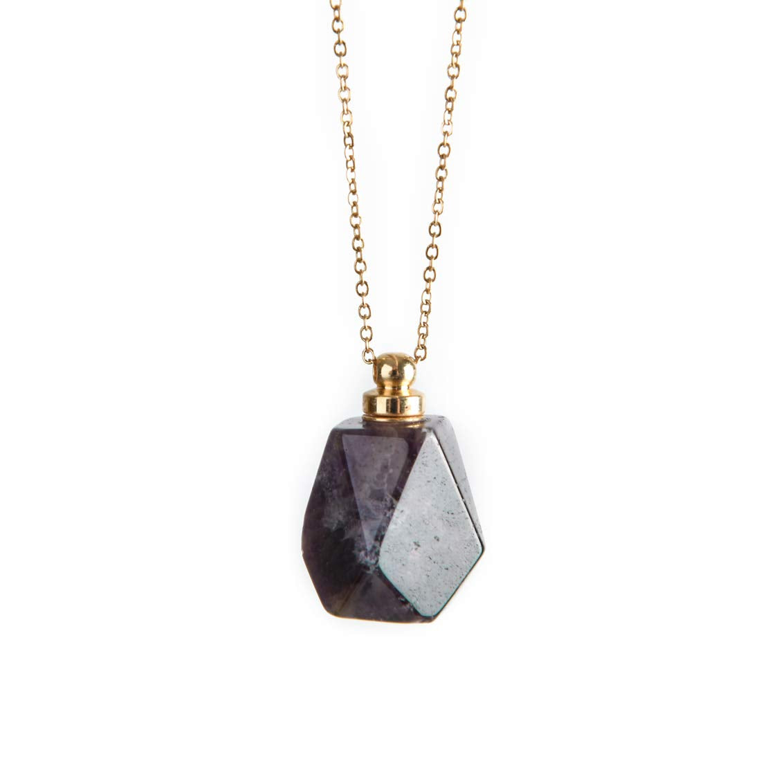 YGLINE Amethyst Crystal Necklace Gemstone Perfume Bottle Necklace Diffuser for Women(Amethyst)