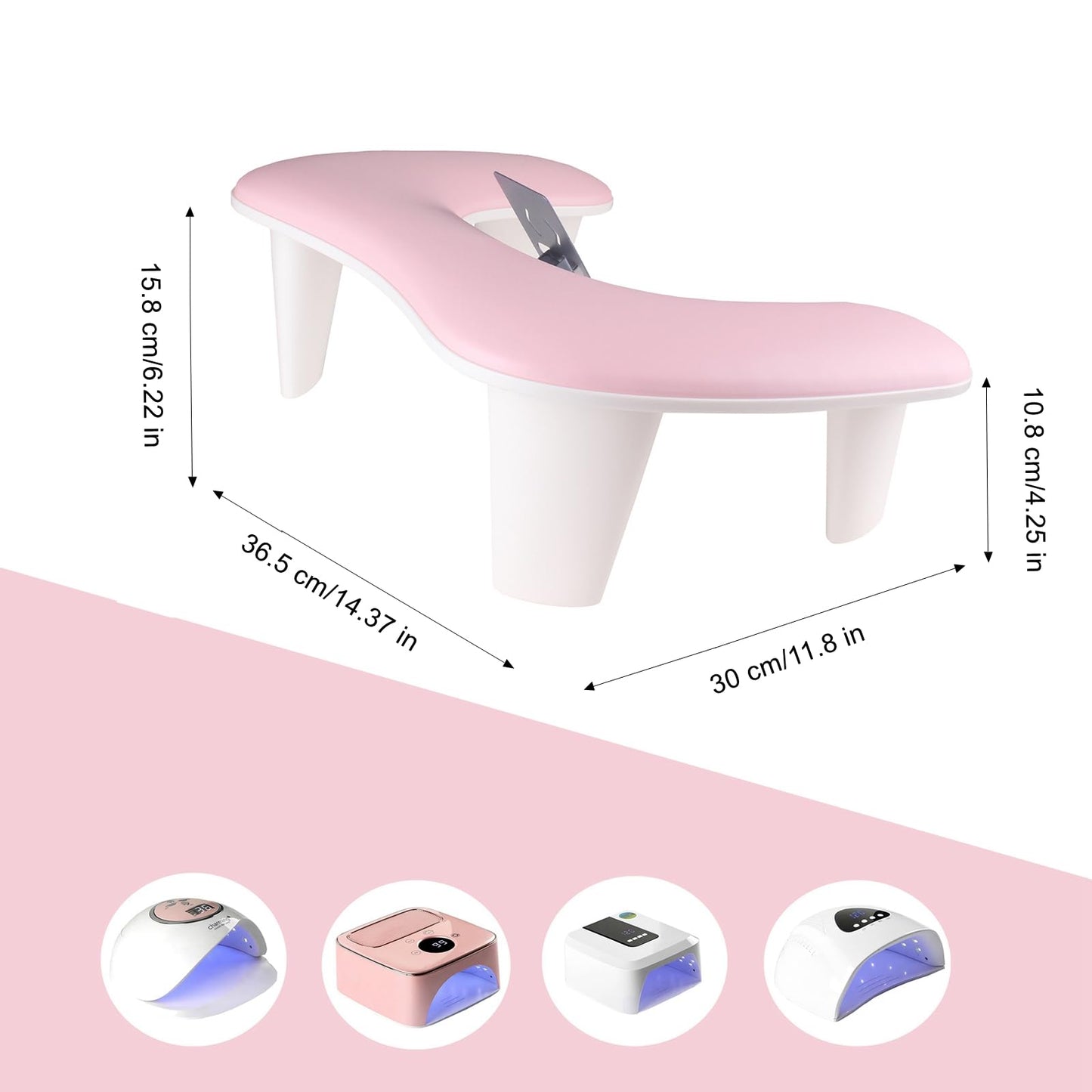 Big Arm Rest for Nails Tech with Rotating Phone Holder, U - Shaped Manicure Hand Rest Stand (Pink)