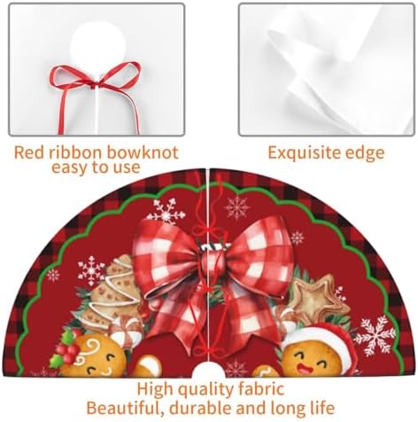 Buffalo Check Merry Christmas Gingerbread Man Wreath 36 Inch Christmas Tree Skirt Carpet Mat Funny Party Decor Supplies for Xmas Halloween Ornament Decorations Occasion