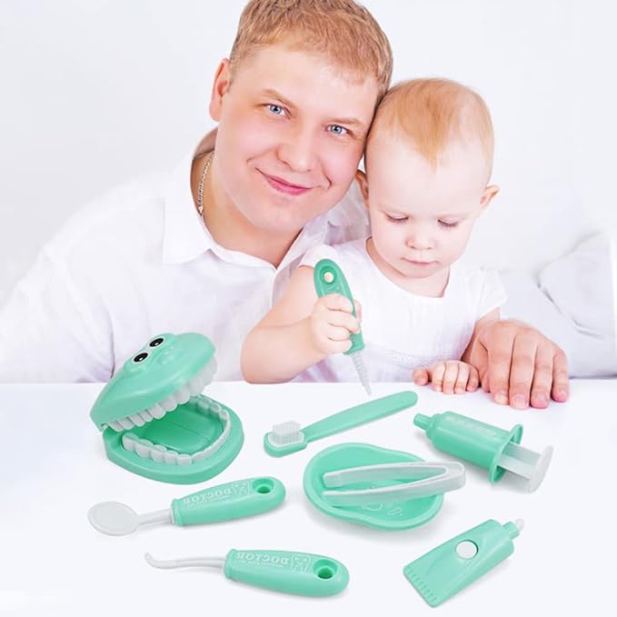 9PCS Plastic Simulation Dentist Play Set Medical Kit Pretend Toy for Kids Hygienic Habbit Cultivation Role Play Game for Children 6 Colors (Purple/Pink/Yellow/Green) Simple OPP Bag Packaging (Orange)