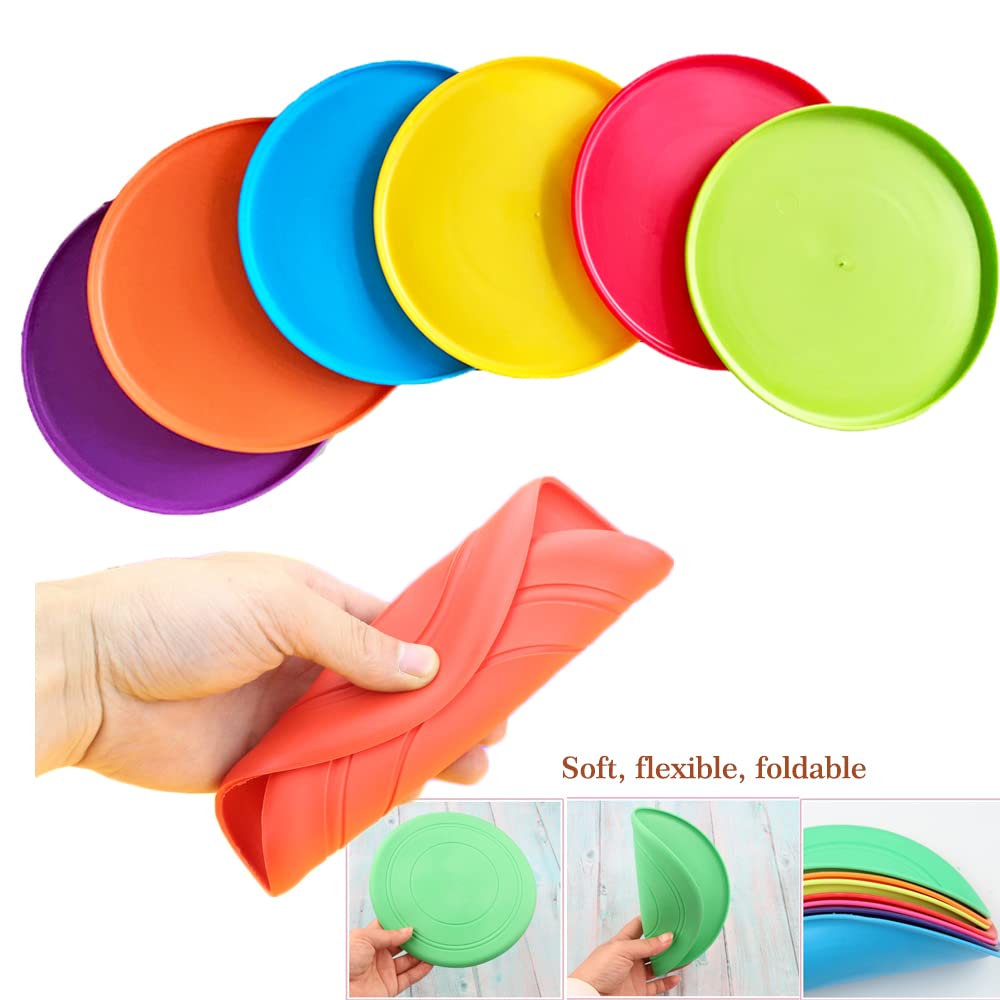 SUHEEUS Kids Flying Disc Toy Outdoor Playing Lawn Game Disk Flyer for Kindergarten Teaching Soft Silicone Colorful 6 Pack Bulk Set