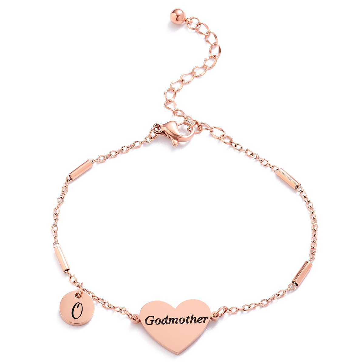 CHENVA Godmother Gifts Initial Bracelet Bangle for Women Gift for Godmother from Goddaughter (Godmother Bracelet-O-Rose Gold)