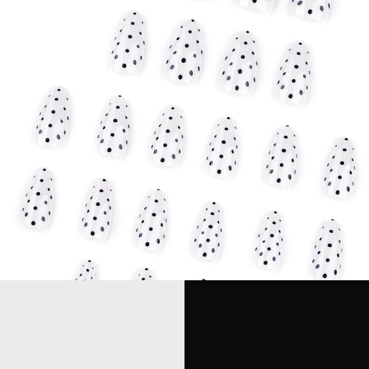 SYPAFG Medium Almond Press on Nails - White Polka Dot with Black Dots, Full Cover Glossy Fake Nails 24PCS for Women