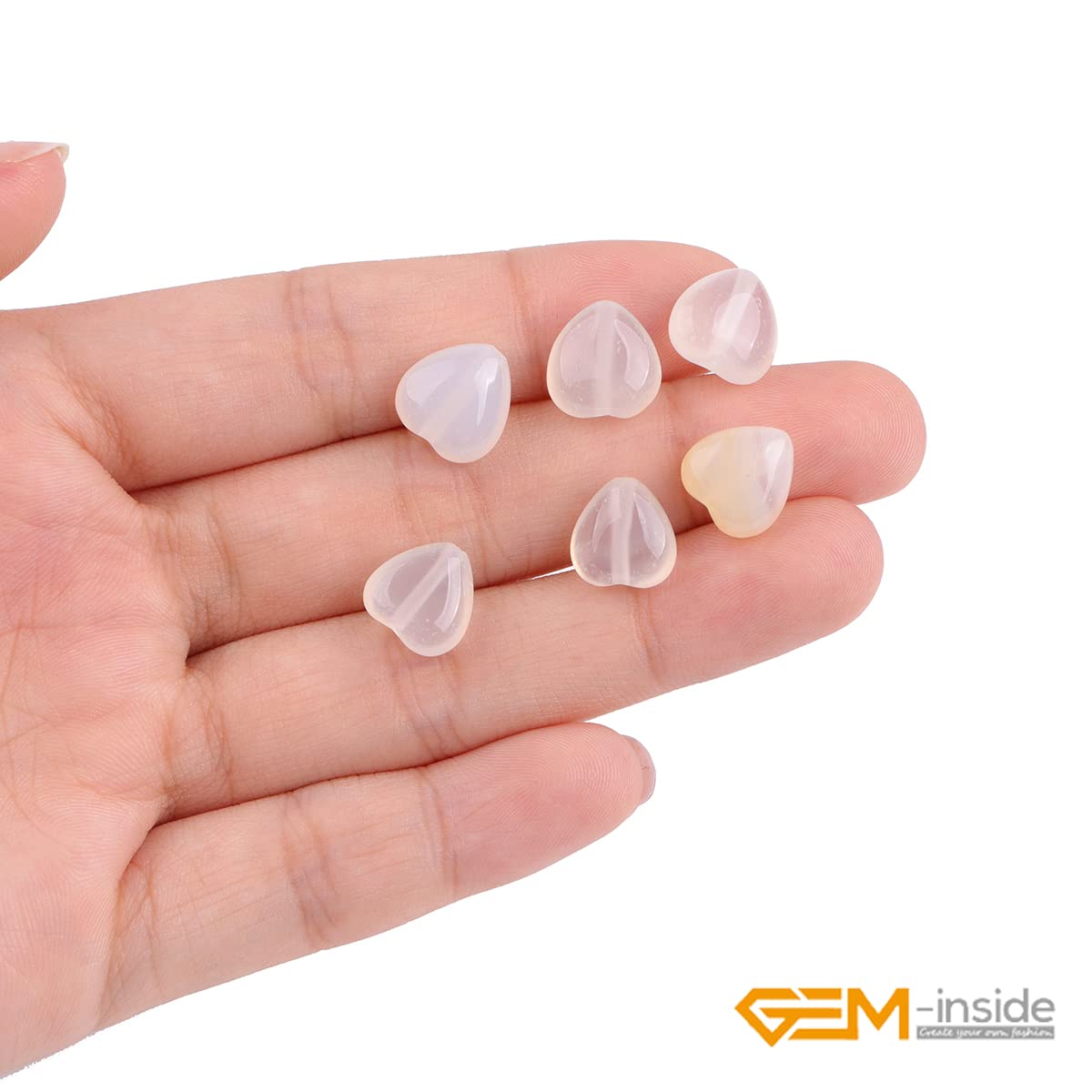 GEM-Inside 10mm Heart Charms Natural Light Gray Agate Gemstone Stone Beads for Jewelry Making Full 15" Strand Power Energy Healing Chakra Stone Beads