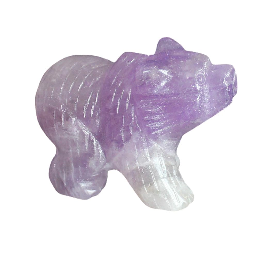 HLbshi Hand Carved Gemstone Crystal Bear Figurine Animal Statue Carving Office Home Decor Collections 2'' (Purple Amethyst)