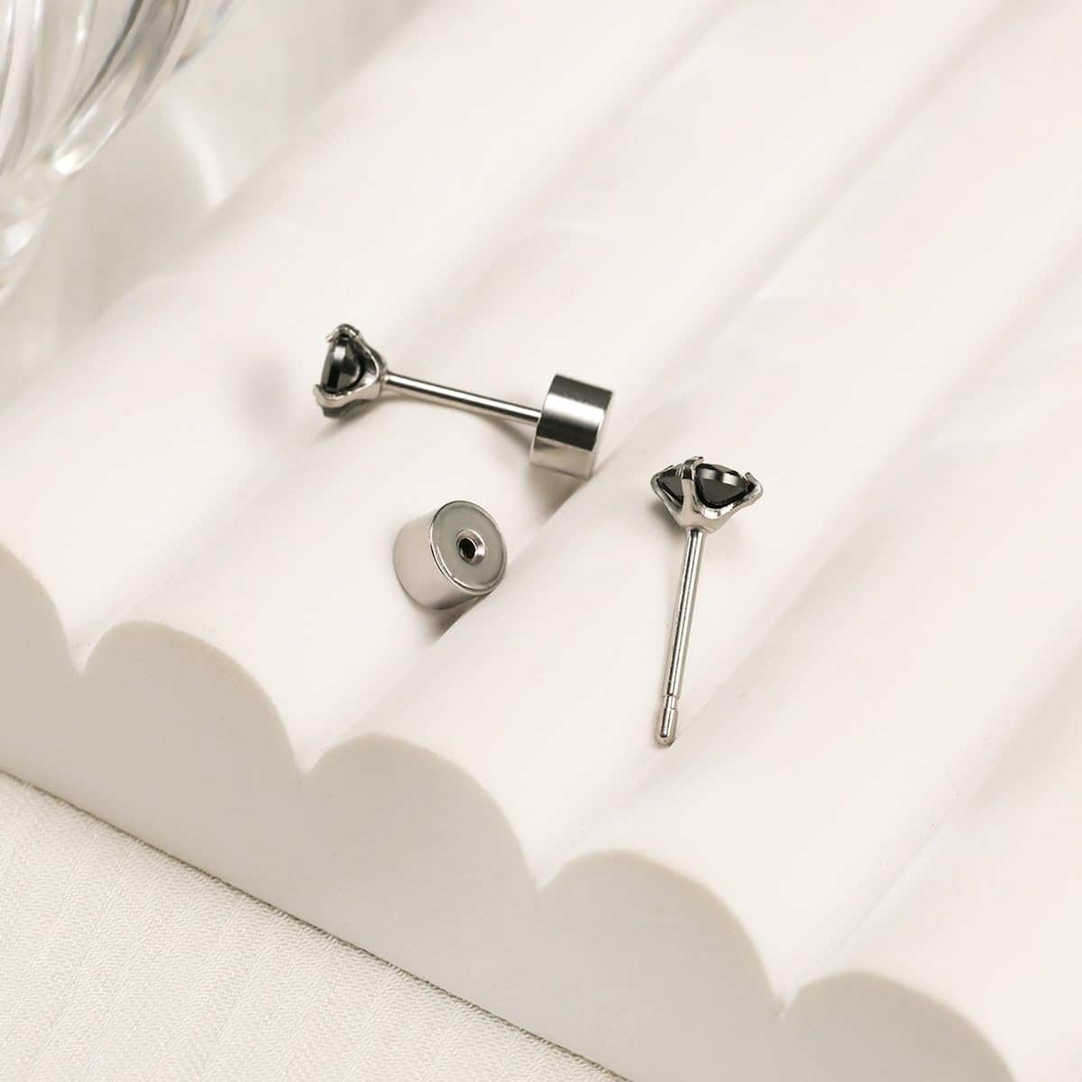 Women's Hypoallergenic Stainless Steel Cubic Zirconia Earrings Studs Set Multi-Pack, CZ Stud Earrings for Men 5 pairs 4-8mm, Titanium Stainless Steel Cubic Zirconia, black diamond