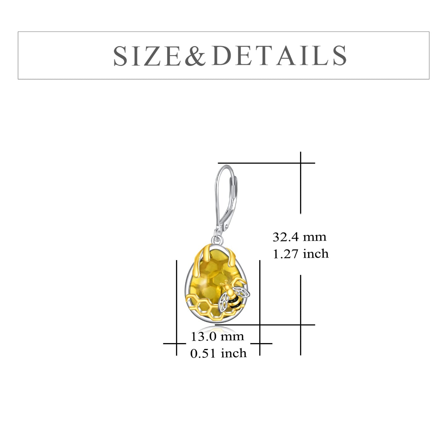 YFN Honeycomb Bee Earrings 925 Sterling Silver Amber Crystal Teardrop Dangle Drop Leverback Earring for Women