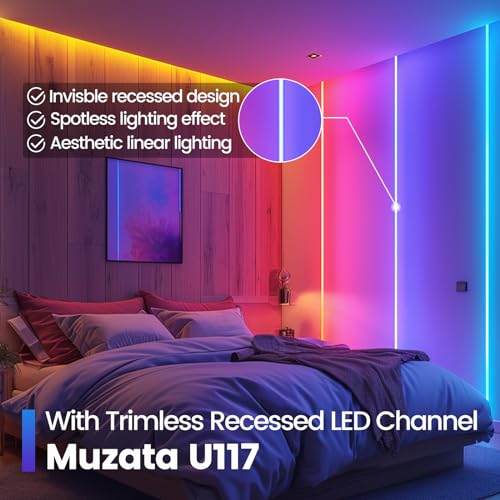 Muzata 10Pack 6.6ft/2M Plaster in LED Channel Trimless Recessed LED Strip Diffuser Channel Spotless Deeper Wider for Drywall Ceiling Wall U117 WW 2M - size: 10Pack*2M/6.6FT