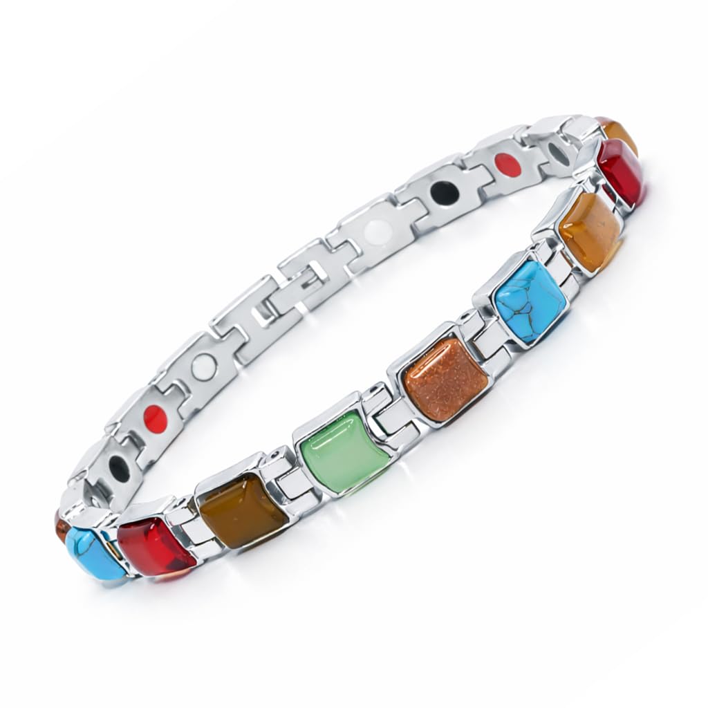 38 Elegant Stainless Steel Blue zircon Magnetic Bracelet for Women Magnetic Functions with Free Link Removal Tool Mother's gift (Color Inlay)