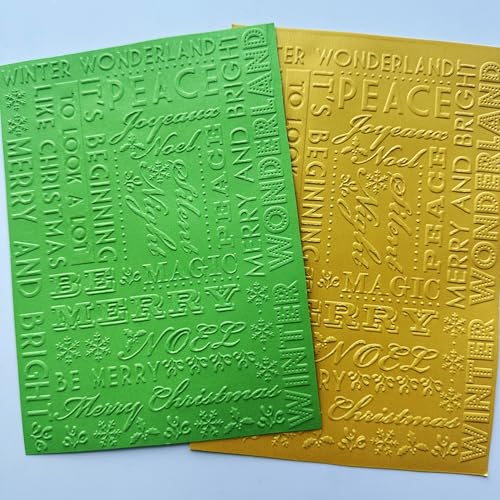 DIYology Christmas Sentiment Embossing Folders for Card Making, Xmas Blessing Words Background Texture Embossing Folder Template for DIY Paper Crafts Scrapbooking Polymer Clay Decoration