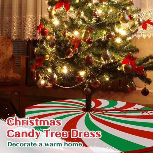 Christmas Candy Tree Skirt 36 Inch Reversible Christmas Candy Tree Mat Christmas Red and White/Green and Red Candy Tree Skirt for Holiday Party Indoor Outdoor Christmas Winter Tree Mat Decoration