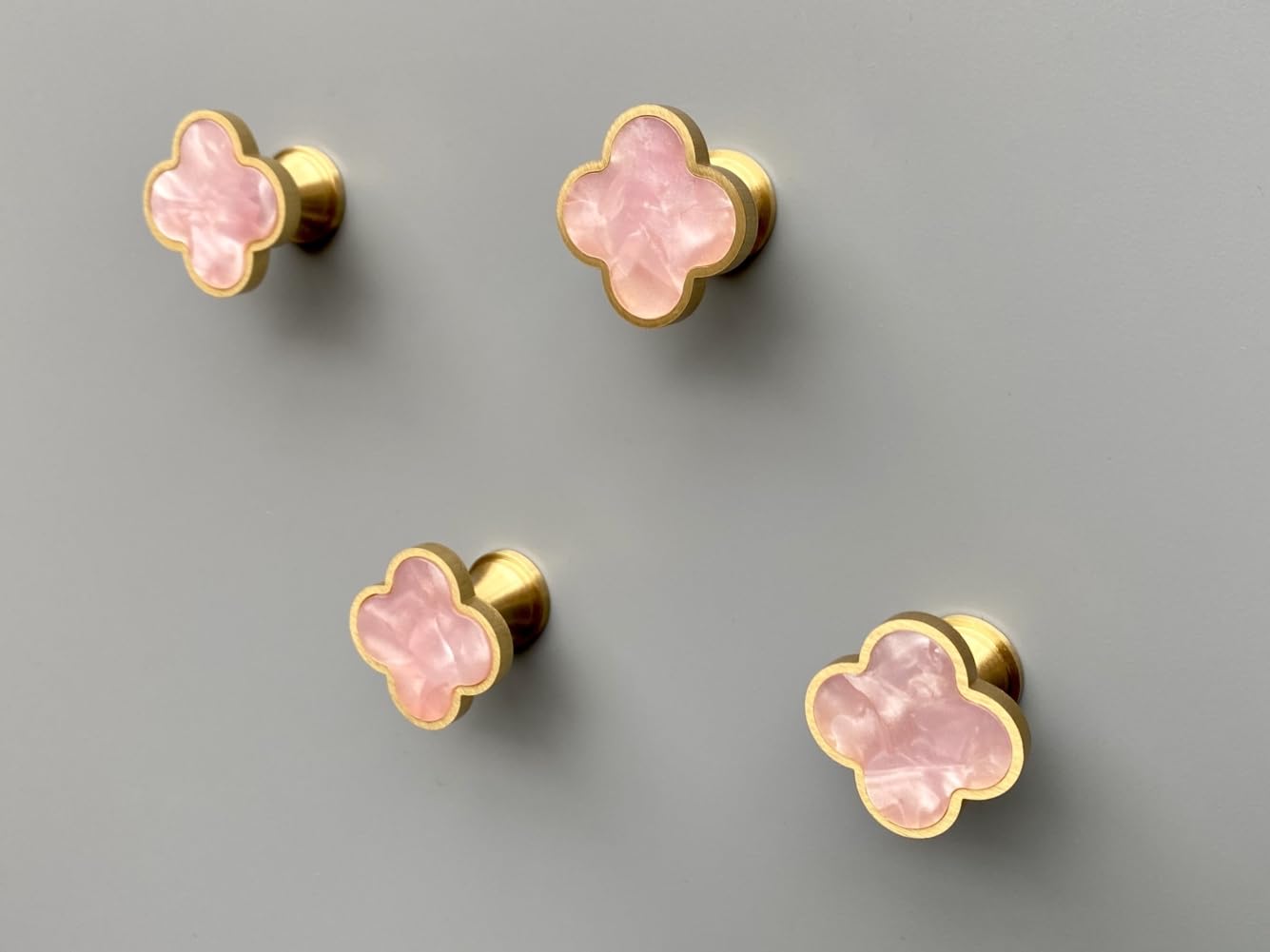 WIN CHAMP Solid Brass Decorative Wall Hooks, Coat Backpack Purse Screw-in Hangers, Wall Mounted Fancy Champagne Gold Hooks (Blossom Pink 4 Pack)