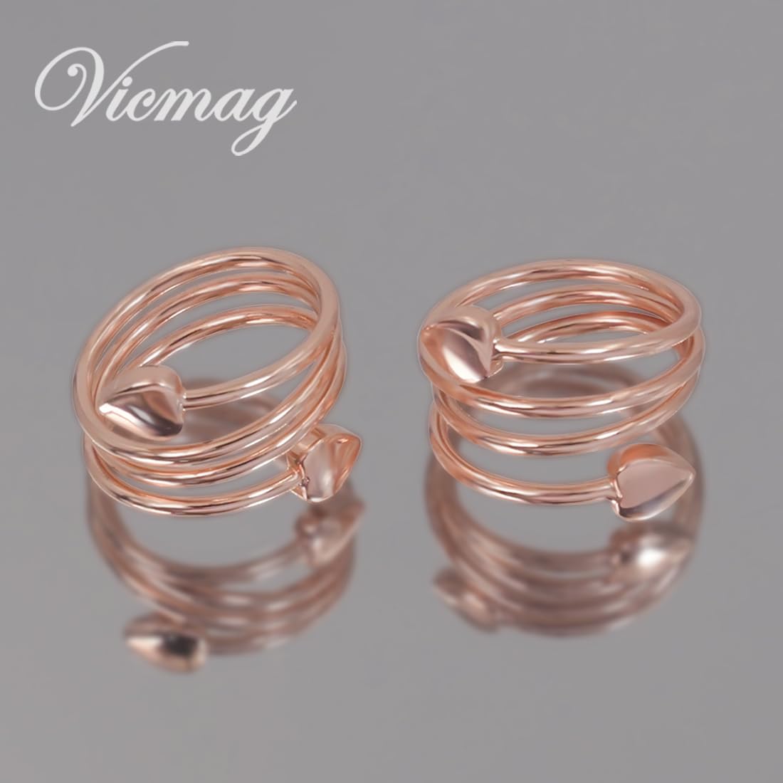 Vicmag Copper Magnetic Ring for Women Ring Ladies Fingers Thumb 99.9% Solid Pure Copper Gift 2PCS Adjustable (Rose Gold Heart)