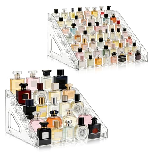 2 Pack 7 Tier Perfume Organizer Stand, Versatile Acrylic Perfume Organizer Holder Display Stand Storage Tray for Figures Makeup Nail Polish Graded Cards Organization