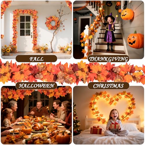 Fall Decor - 2 Pack Fall Garland Maple Leaf - Total 11.8FT Autumn Vine for Fall Home Decor-Thanksgiving, Halloween,Fireplace, Wedding, Christmas Party Hanging Foliage