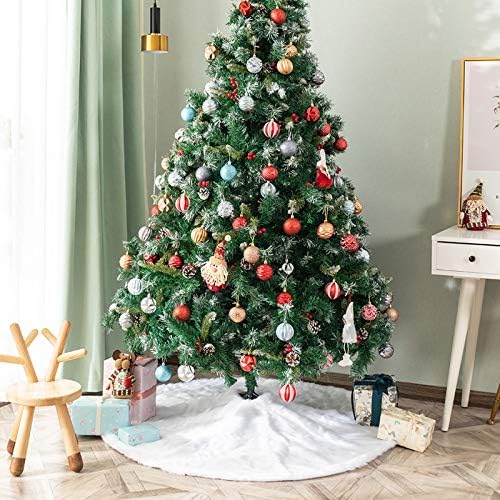 Snowy White Plush Christmas Tree Skirts, 36 inches Luxury Plush Long Haired Faux Fur Xmas Tree Base Cover Mat for Xmas New Year Home Party Decorations (36 inches, Pure White)
