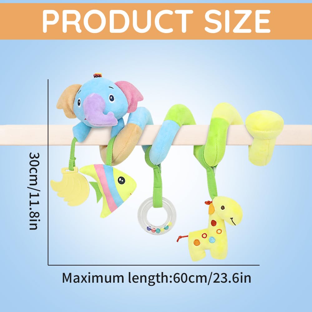 Caterbee Baby Car Seat Toys, Activity Spiral pram Hanging Toys with Rattle for Infant (Elephant)