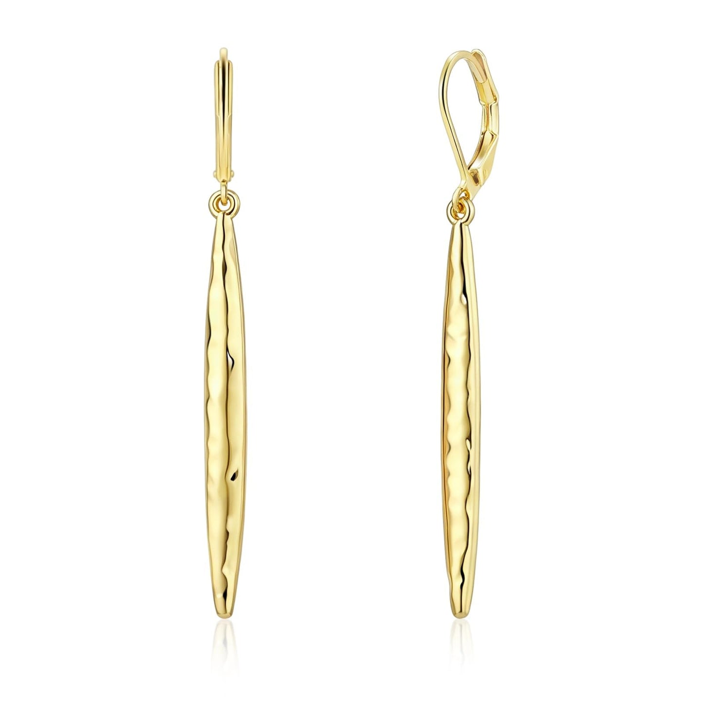Hammered Long 14K Gold Dangle Earrings for Women Lightweight Leverback Drop Earrings Jewelry Gift