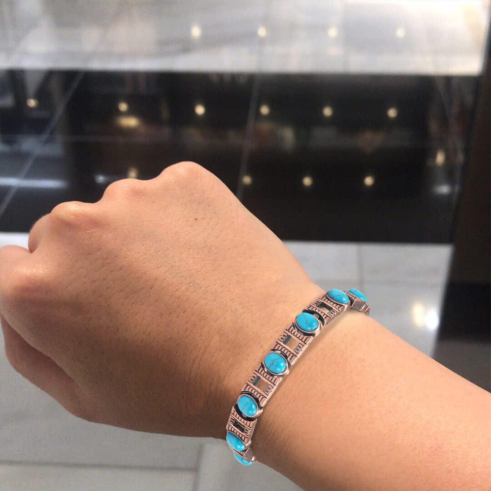 EnerCoppeX Copper Magnetic Bracelet for Women - Turquoize Detox Jewelry with 3500 Gauss Magnet (H)