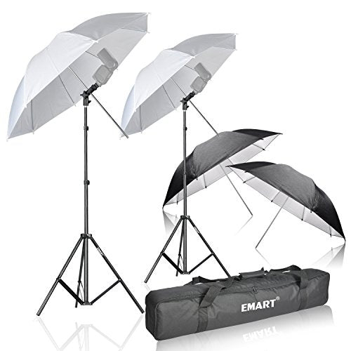 EMART 33 inch Reflective Photography Umbrella,Studio Camera Photographic Props with Adjustable Light Stand,Flash Diffuser for Speedlight(4 Pack)