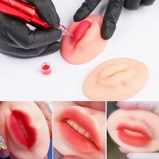 Dioche Fake Lips, 10PCS 3D Practice Silicone Lips Practice Lips Open Mouth Silicone 3D Fake Lips for Semi Permanent Training (Light Skin Colour)