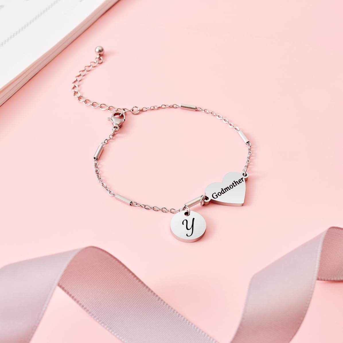CHENVA Godmother Gifts Initial Bracelet Bangle for Women Gift for Godmother from Goddaughter (Godmother Bracelet Y)