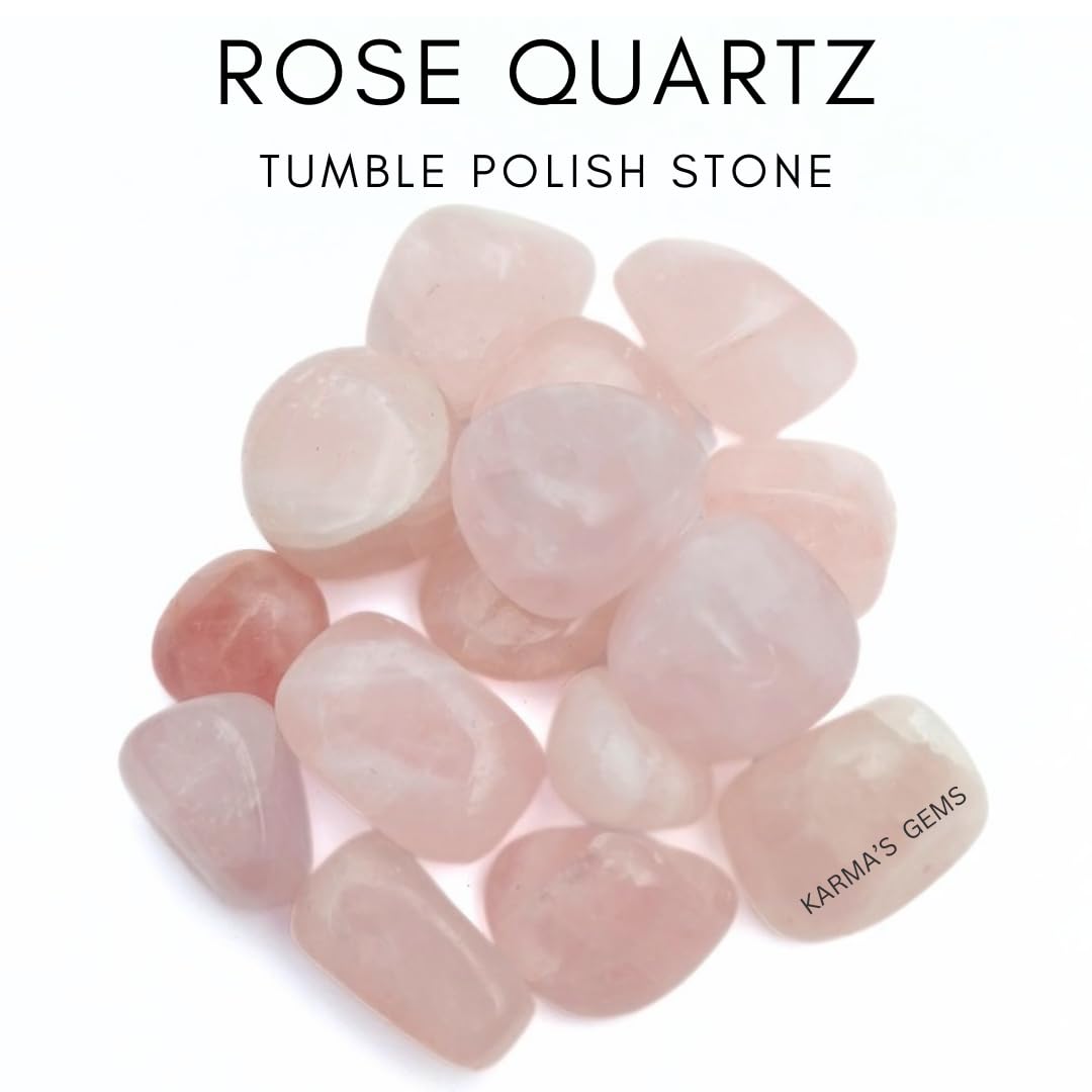 Karma Gems Rose Quartz Tumbled Stones Natural Crystal Kit for Reiki Healing Crystal Polished, Tumble Stones, Chakra Balancing, Reiki Gift, Home Decor (15-25 MM)