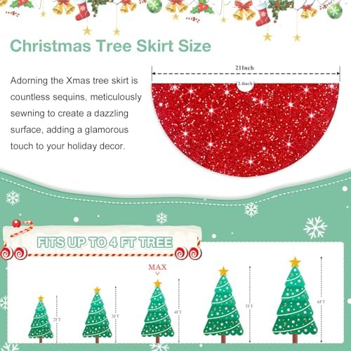Red Sequin Xmas Tree Skirt 21 Inch Sparkling Velvet Christmas Tree Skirts Tabletop Tree Rug Skirt Christmas Tree Ornaments Small Christmas Red Tree Skirt Cover for Indoor Outdoor Party Decor