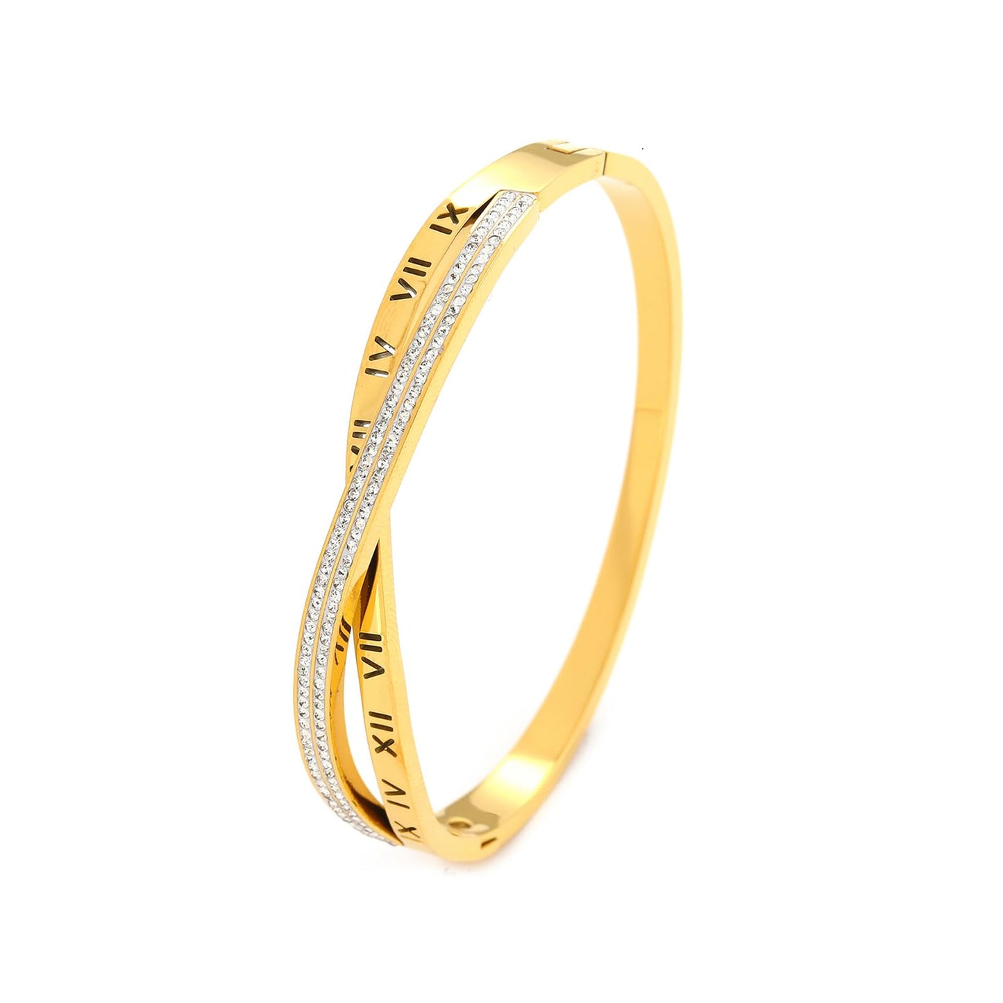 Vbvbip 18K Gold Plated 316L Stainless Steel Bracelets Bangle Collection - 12 Unique Designs + Matching Diamond-Accent Titanium Steel Chain, Gift for Women
