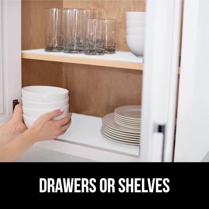 GORILLA GRIP Slip Resistant Drawer and Shelf Liner 2 Pack, Non Adhesive Water Resistant, Easy Clean and Trim, Smooth Surface Liners for Kitchen Cabinet, Shelves, Drawers Pantry, 17.5 IN x 20 FT, White