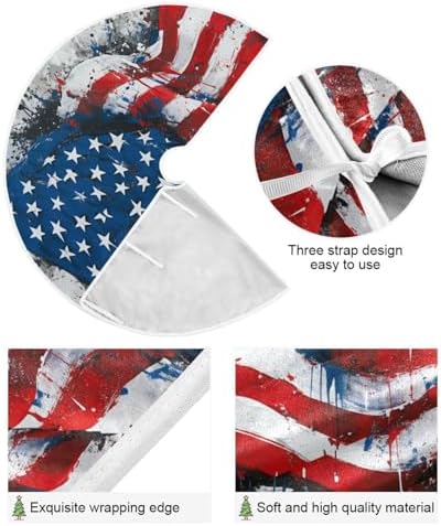 Dussdil Patriotic Us Flag Christmas Tree Skirt 36 Inches Xmas Tree Skirts Seasonal Round Tree Stand Mat Skirt for Holiday House Celebration Party Indoor Home Office Decor Ornaments