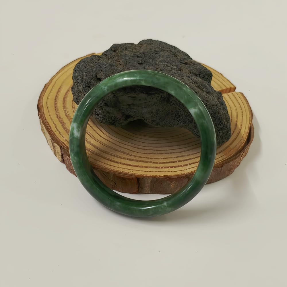 BlingNook Jade Bracelet For Women, Natural Gradient Green Stone Bangle Bracelets With Box Fortune Healing Protection Good Luck Jewelry Gift (Dark Green, 62mm/2.44in)