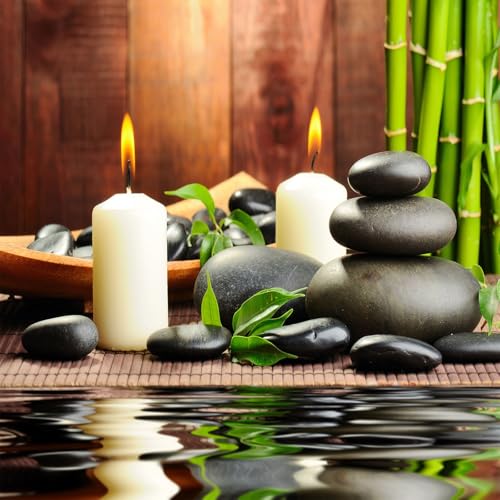 Meditation Relax Backdrop 5x5ft Bamboo Zen Stone Candle Water Woodiness Floor, Dessert Table Banner Decoration Background Studio Photography Props BJOKPH0024 - size: 5x5ft