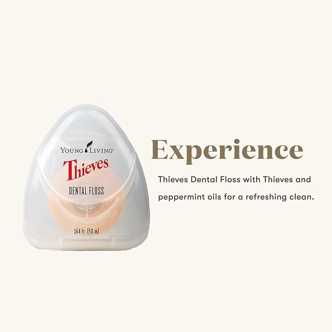 Young Living Thieves Dental Floss | 164 ft | Infused with Thieves Essential Oil Blend | Natural Waxed Floss for Daily Oral Hygiene, Fresh Breath, and a Naturally Clean Feeling | 2 Pack