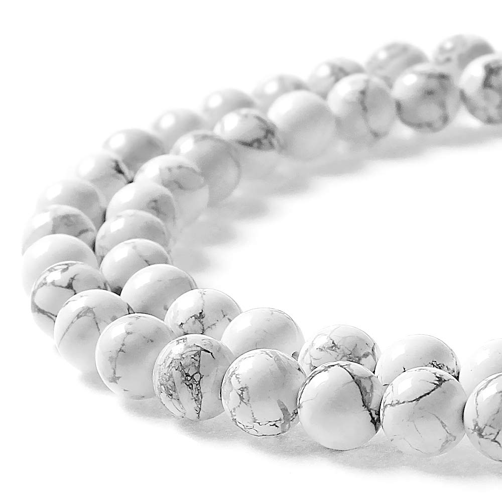 MJDCB AAAA Natural Stone Beads White Howlite Turquoise Round Loose Beads for Jewelry Making 15" (10mm)