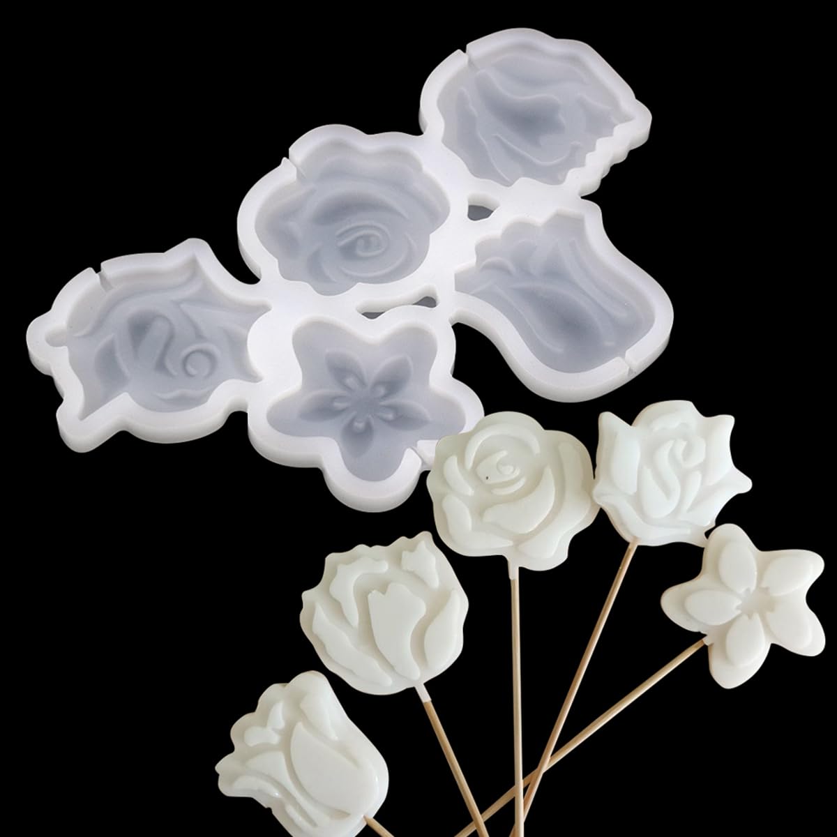 mostsom 2pcs/lot Rose Shape Silicone Mold Lollipop Mould Children Kids DIY Baking Tools for Chocolate Candy Biscuit Home Kitchen Accessories (F_ Rose Flower)