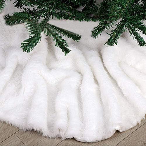 Snowy White Plush Christmas Tree Skirts, 36 inches Luxury Plush Long Haired Faux Fur Xmas Tree Base Cover Mat for Xmas New Year Home Party Decorations (36 inches, Pure White)