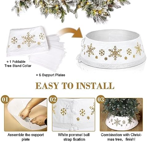 NIBESSER Christmas Tree Collar 30 Inches Plush Tree Skirt Ring with Silver Snowflake Tree Basket Plastics Sheets with Collar Cover Holiday Home Party Christmas Tree Decoration Xmas Ornaments